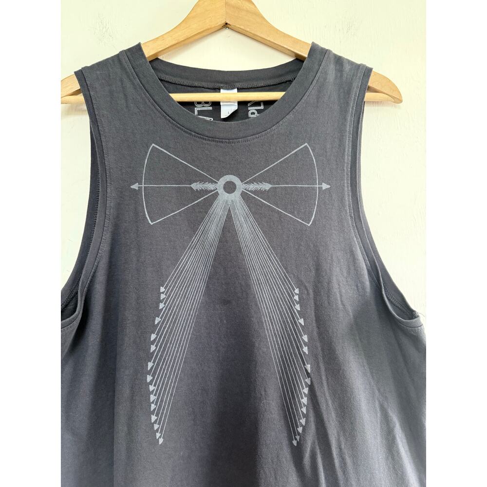 BLACKBIRD SUPPLY washed gray 100% cotton sleeveless bow arrow tank top shirt - Picture 2 of 6
